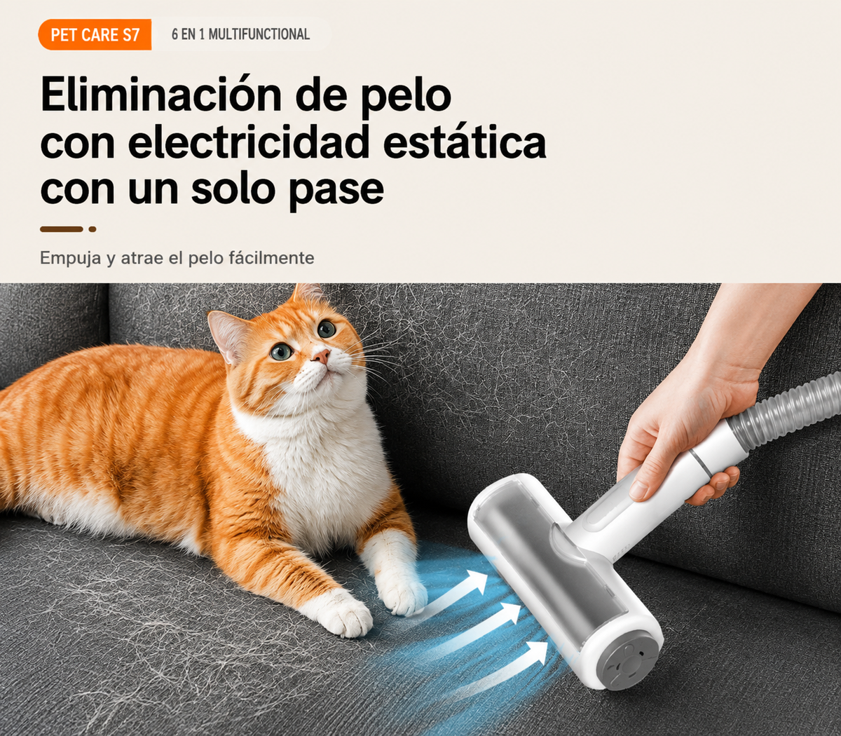 Kit de Cepillado con Aspiración 7 en 1 para Mascotas